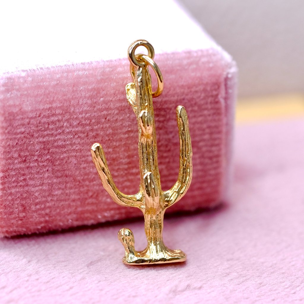Unique 3d 14k Yellow Solid Gold Cactus Pendant  Charm  Perfect Detail